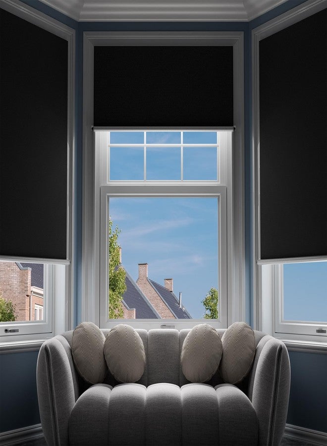 G-WACK Blackout Curtains, No Drill Blinds for Indoor Windows with Magnetic Snaps,100% Blackout Roller Shades, Heat-Insulated Black out Blinds & Window Shades Cover for Various Scenes (23" x 36",Black) - Image 1